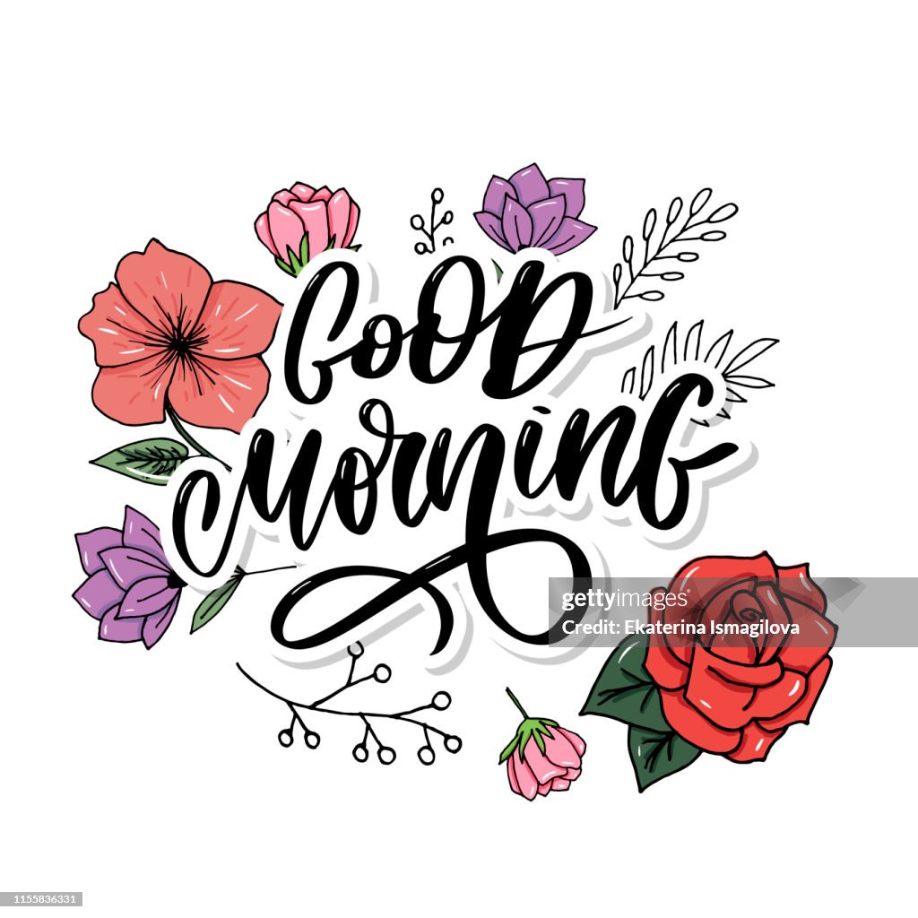 Good Morning In Calligraphy Good Morning Lettering Text Slogan Calligraphy Black High-Res Vector ...