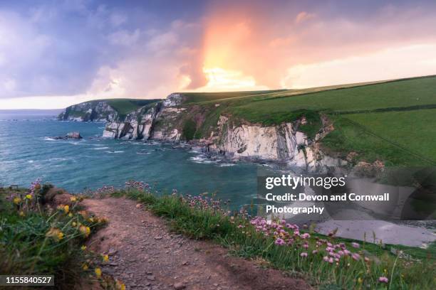 sunset south devon - beach england stock pictures, royalty-free photos & images