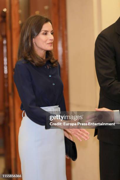 Queen Letizia of Spain attends the Presidency of the Plenary of the Spanish Royal Academy of Language 'RAE' on June 13, 2019 in Madrid, Spain.