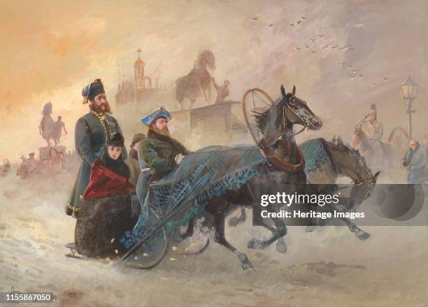 Maria Feodorovna, Empress of Russia, driving in a sleigh at St Petersburg in snow , 1889. Found in the Collection of Royal Collection, London. Artist...