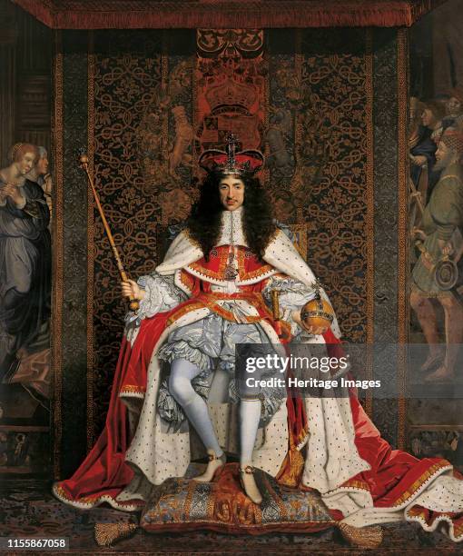 Portrait of Charles II of England , circa 1676. Found in the Collection of Royal Collection, London. Artist Wright, John Michael .