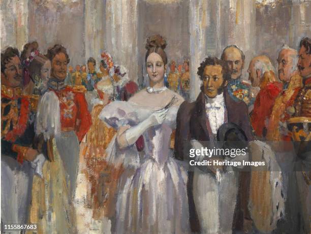 Alexander Pushkin with his wife at the ball. Found in the Collection of State Central Literary Museum, Moscow. Artist Ulyanov, Nikolai Pavlovich .