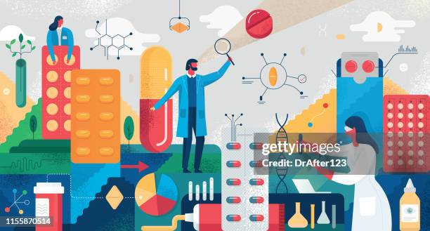 ilustrações de stock, clip art, desenhos animados e ícones de pharmacy research concept - indústria farmacêutica