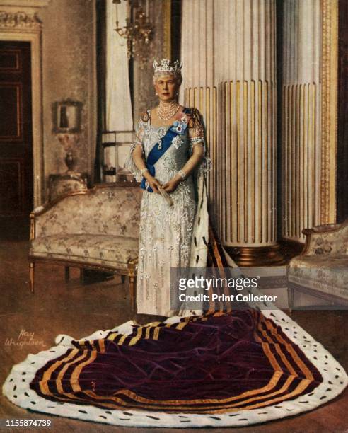 The Queen Mother' . Portrait of Mary of Teck in the robes she wore at the coronation of her son George VI. From "The Queen Mother", by Marion...