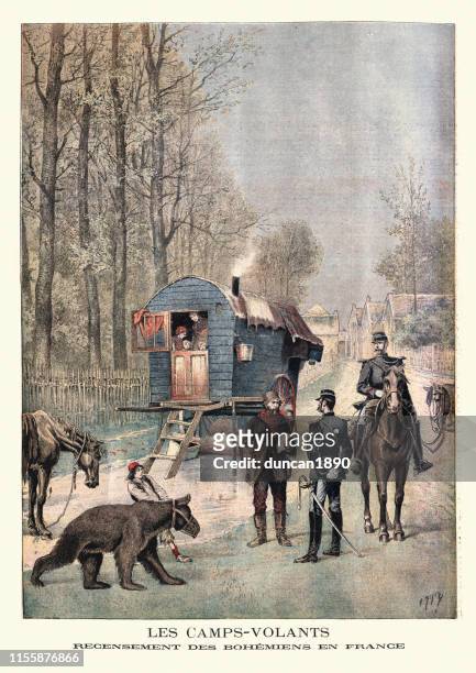 volkszählung der böhmen in frankreich, 19. jahrhundert, 1895 - gypsy caravan stock-grafiken, -clipart, -cartoons und -symbole