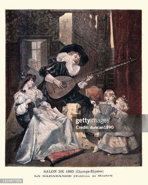 ilustraciones, imágenes clip art, dibujos animados e iconos de stock de los niños bailando a sus padres de la música, estilo del siglo 17 - estilo siglo xvii