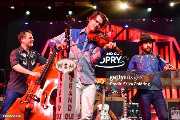 Morgan Jahnig, Ketch Secor and Joe Andrews of Old Crow Medicine Show perform during 2019 Bonnaroo Music & Arts Festival on June 13, 2019 in...