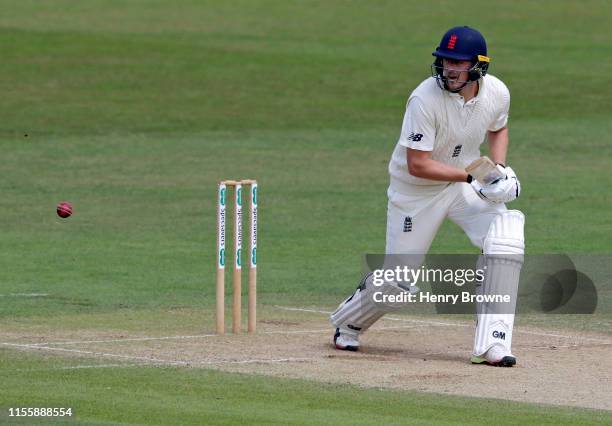 Oliver Robinson of England Lions plays a shot during the match between England Lions v Australia A at The Spitfire Ground on July 16, 2019 in...