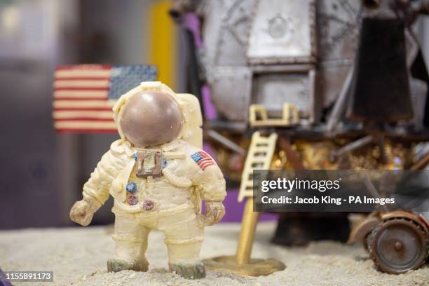 Chocolate recreation of the Apollo 11 moon landing at Cadbury World in Birmingham, to mark 50 years to the day since the US mission to put men on the...