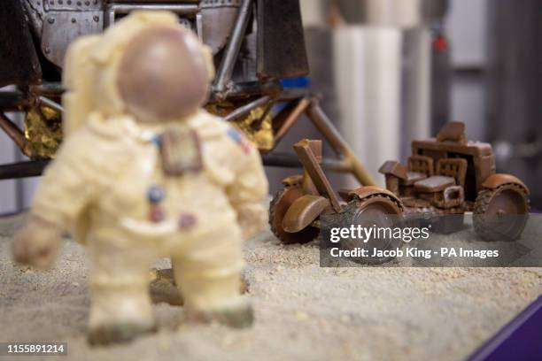 Chocolate recreation of the Apollo 11 moon landing at Cadbury World in Birmingham, to mark 50 years to the day since the US mission to put men on the...