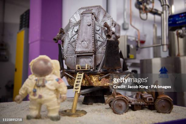 Chocolate recreation of the Apollo 11 moon landing at Cadbury World in Birmingham to mark 50 years to the day since the US mission to put men on the...