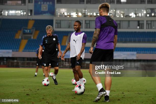 Raheem Sterling of Manchester City in action at a training session during the Premier League Asia Cup on July 16, 2019 in Shanghai, China.