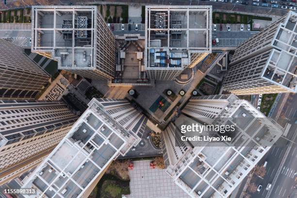 aerial view of residential building - rooftop hvac stock pictures, royalty-free photos & images