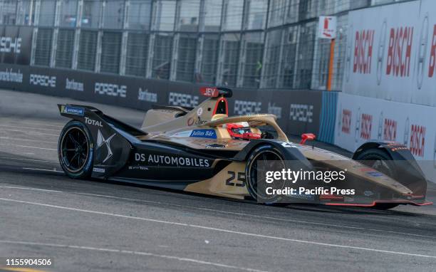 Jean-Eric Vergne of Techeetah team drives electric racing car during New York City E-Prix 2019 Formula E Round 13 at Red Hook.