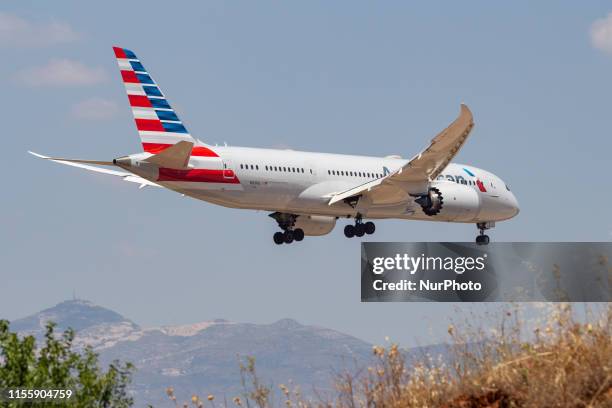 American Airlines Boeing 787-8 Dreamliner aircraft with registration N818AL landing at Athens International Airport AIA LGAV / ATH in Greece during a...