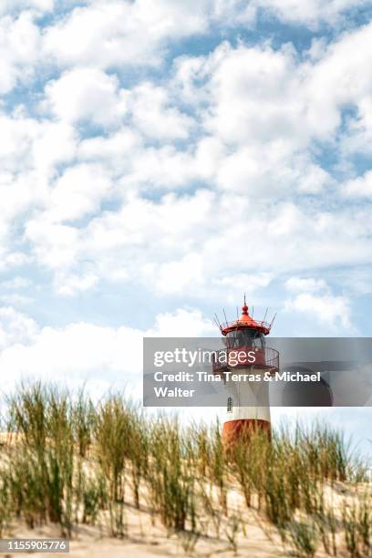 lighthouse on the beach of sylt. "ellenbogen" - ellenbogen stock pictures, royalty-free photos & images