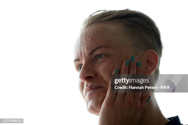 Nilla Fischer of Sweden looks on during a training session at Stade Charles-Ehrmann on June 14, 2019 in Nice, France.