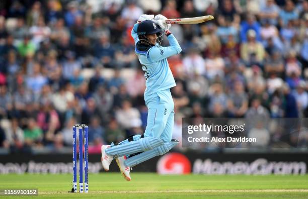 Joe Root of England bats during the Group Stage match of the ICC Cricket World Cup 2019 between England and West Indies at The Hampshire Bowl on June...