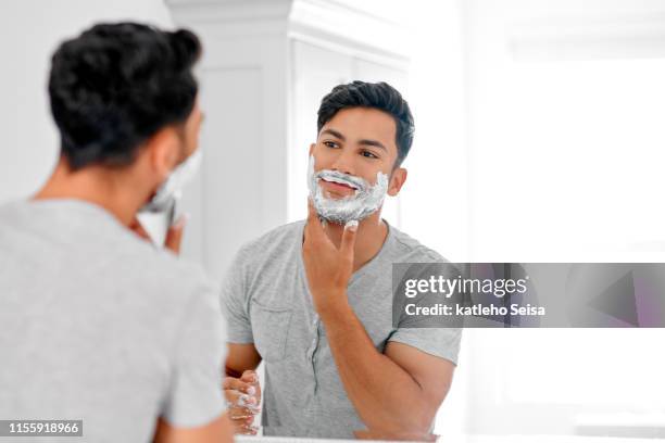 bye bye beard gang - man shaving foam stock pictures, royalty-free photos & images