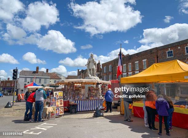 french market in wantage market square, oxfordshire, england - french food market stock pictures, royalty-free photos & images