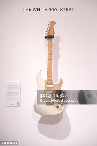 Fender Stratocaster "The White 0001 Strat", part of The David Gilmour Guitar Collection, displayed during a press preview at Christie's on June 14,...