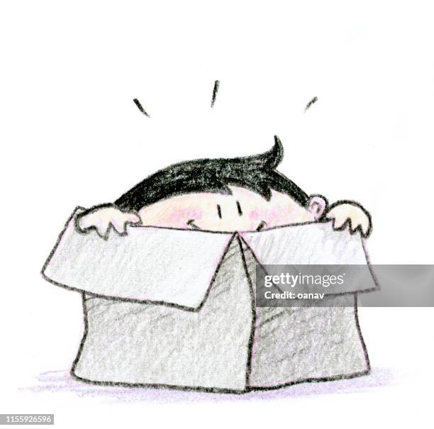 friendly character in a box - hide smile stock illustrations