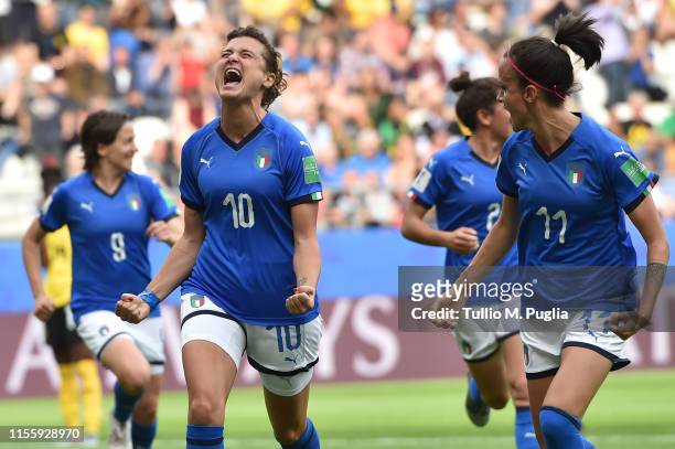 Cristiana Girelli of Italy celebrates after scoring a penalty during the 2019 FIFA Women's World Cup France group C match between Jamaica and Italy...