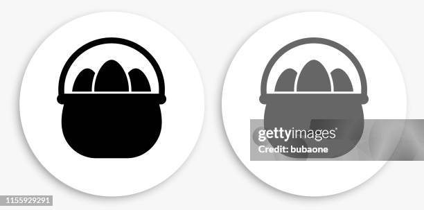 easter egg black and white round icon - easter egg white background stock illustrations