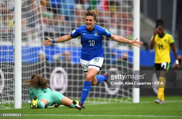 Cristiana Girelli of Italy celebrates after scoring her team's second goal during the 2019 FIFA Women's World Cup France group C match between...