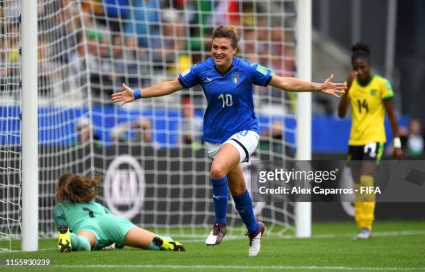 Cristiana Girelli of Italy celebrates after scoring her team's second goal during the 2019 FIFA Women's World Cup France group C match between...
