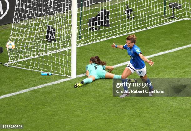 Cristiana Girelli of Italy celebrates after scoring her team's second goal during the 2019 FIFA Women's World Cup France group C match between...