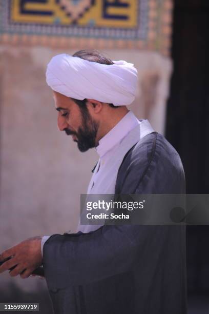 imam with a turban, jame mosque, isfahan, iran. - imam stock pictures, royalty-free photos & images