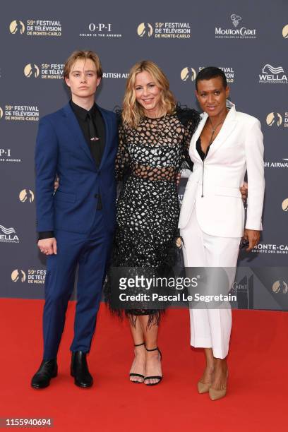 Jackson Blue McDermott, Maria Bello and a guest attend the opening ceremony of the 59th Monte Carlo TV Festival on June 14, 2019 in Monte-Carlo,...