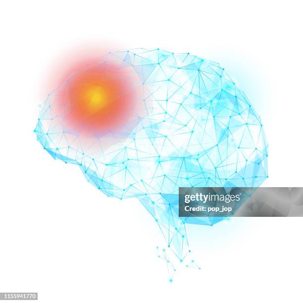 abstraktes vektorbild des menschlichen gehirns - dreidimensionale low-poly-illustration. umrisse, dreiecke, punkte. plexus. vorlagenentwurf - brain tumour stock-grafiken, -clipart, -cartoons und -symbole
