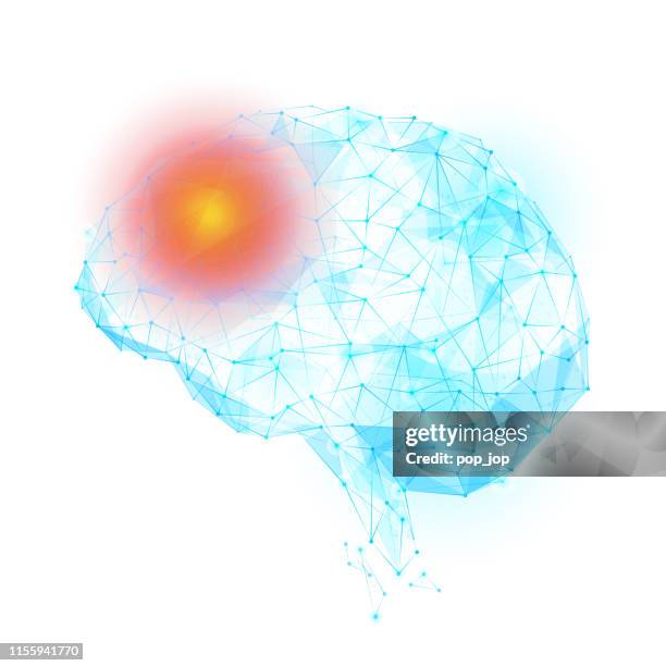 abstract vector image of human brain - three-dimensional low poly illustration. outlines, triangles, dots. plexus. template design - heat map stock illustrations