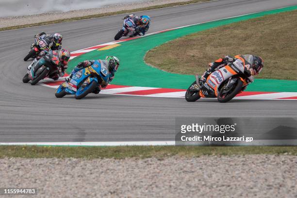 Aron Canet of Spain and Sterilgarda Max Racing Team leads the field during the MotoGp of Catalunya - Free Practice at Circuit de Catalunya on June...