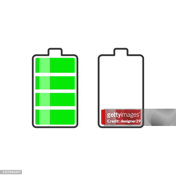 battery icon, high and low battery sign. - low stock illustrations