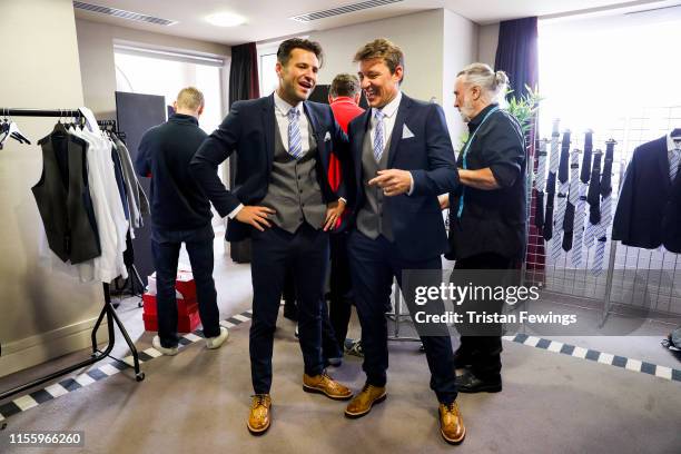 Mark Wright and Ben Sephard attend the Matalan suit fitting for Soccer Aid at Chelsea Harbour Hotel on June 13, 2019 in London, England. Matalan is...