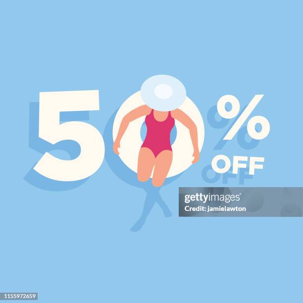 summer sale design with inflatable ring - floating on water stock illustrations