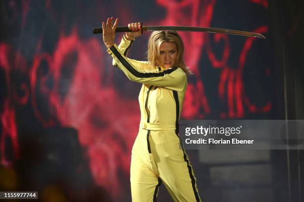Ella Endlich performs on stage during the finals of the 12th season of the television competition "Let's Dance" on June 14, 2019 in Cologne, Germany.