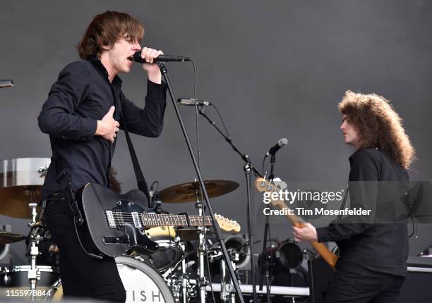 Van McCann and Benji Blakeway of Catfish and the Bottlemen perform during the 2019 Bonnaroo Music & Arts Festival on June 14, 2019 in Manchester,...