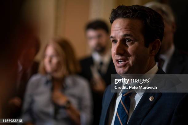 Senator Brian Schatz , speaks to the media during a press conference following the Senate Republican Leadership lunches on July 16, 2019 in...