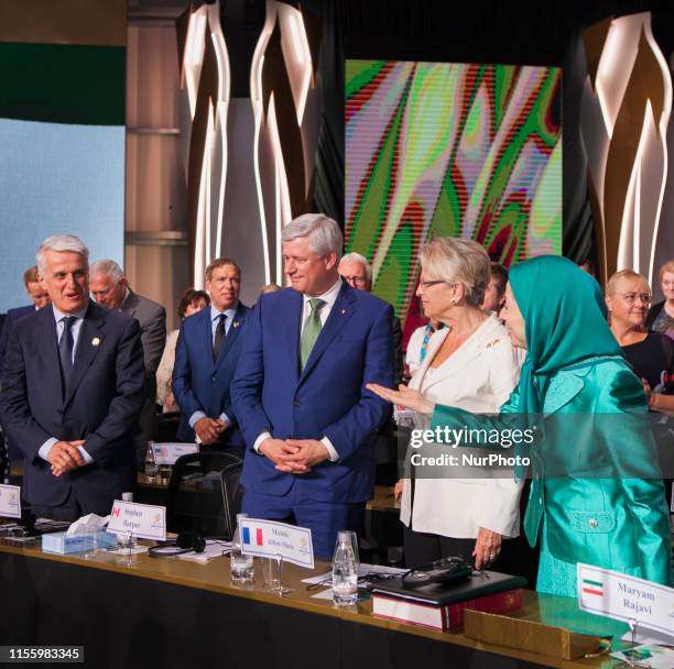 Maryam Rajavi , Michele Aliot-Marie, Stephen Harper, Pendeli Majko, Duress, Albania - The annual Free Iran Conference for the first time at Ashraf 3,...