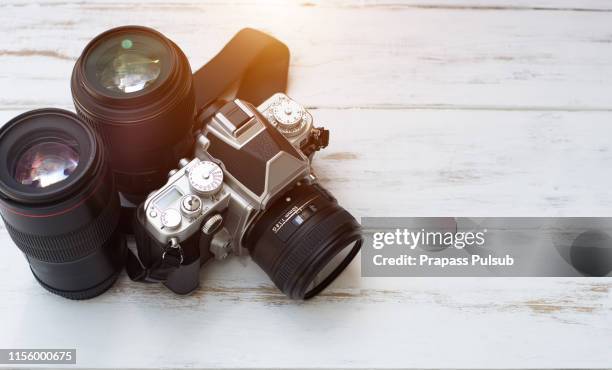 professional photography equipment. professional photographer work kit. photo lenses - digital single lens reflex camera stock pictures, royalty-free photos & images