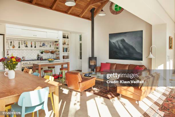 interior of kitchen & living room at home - painted ceiling stock pictures, royalty-free photos & images