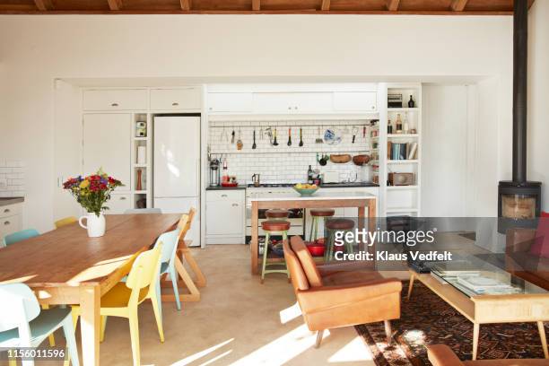 interior of kitchen & living room at home - dining room stock pictures, royalty-free photos & images