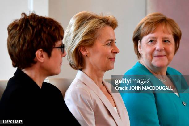The leader of the CDU party and newly-appointed Defence Minister Annegret Kramp-Karrenbauer, her predecessor Ursula von der Leyen and German...