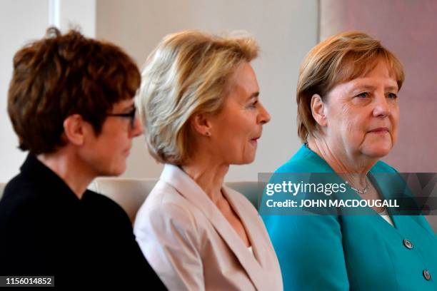 The leader of the CDU party and newly-appointed Defence Minister Annegret Kramp-Karrenbauer, her predecessor Ursula von der Leyen and German...