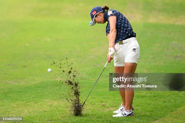 Rei Matsuda of Japan hits her second shot on the 5th hole during the third round of the Ai Miyazato Suntory Ladies Open Golf Tournament at Rokko...