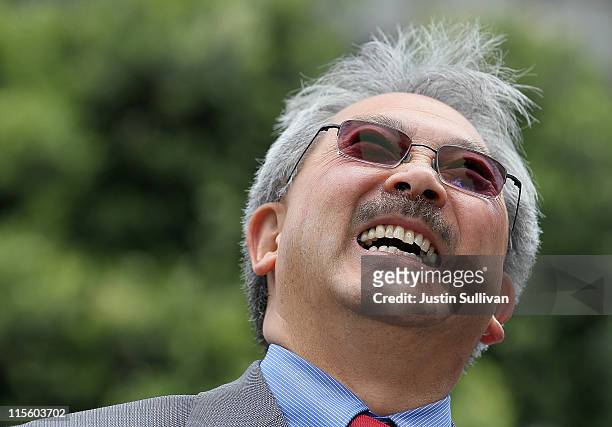 San Francisco Mayor Ed Lee looks on during a "topping out" ceremony on June 8, 2011 in San Francisco, California. San Francisco Mayor Ed Lee attended...